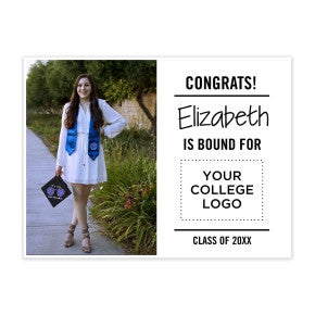 Custom graduation yard sign with student's photo and college logo