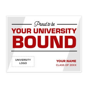 Custom graduation yard sign with the student's name and university logo