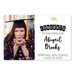 Congrats to Our Grad Graduation Announcement photo magnet on a white background
