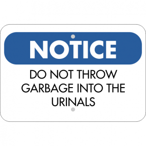 Horizontal No Garbage in Urinals Sign