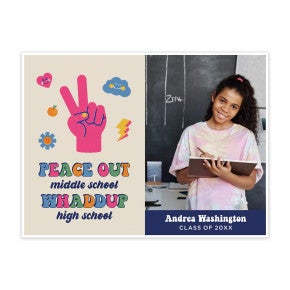 Custom middle school graduation yard sign with colorful design and custom photo