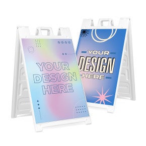 Custom design sandwich board signs with vibrant and colorful inserts