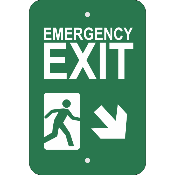 Vertical Down Right Arrow Emergency Exit Sign