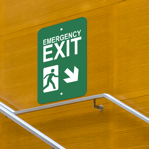 Vertical Down Right Arrow Emergency Exit Sign - alternate view