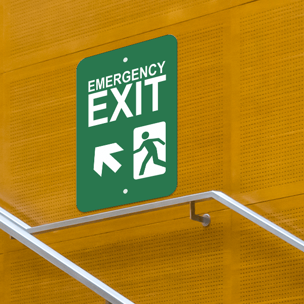 Vertical Forward Left Arrow Emergency Exit Sign - alternate view
