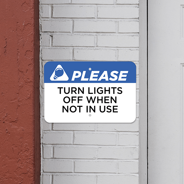 Horizontal Lights Off Conserve Energy Sign - alternate view