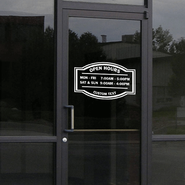 12" x 20" Open Hours Die Cut Door Decal - alternate view