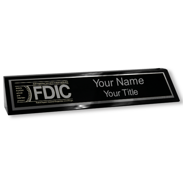 Custom FDIC Logo Wood 2" x 8" Desk Block - alternate view