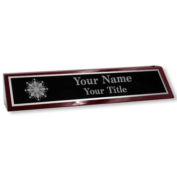 Piano Rosewood Desk Wedge with Black Plate & Custom Logo | 2" x 10" - alternate view