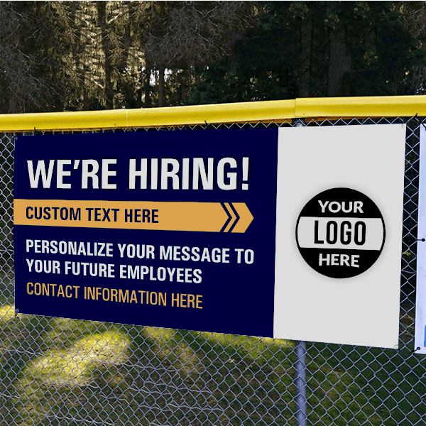 Custom Logo We're Hiring Vinyl Banner In Blue - alternate view