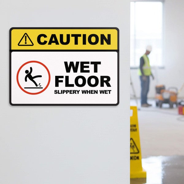 Wet Floor Caution Sign - Slippery When Wet - Aluminum or Plastic  - alternate view