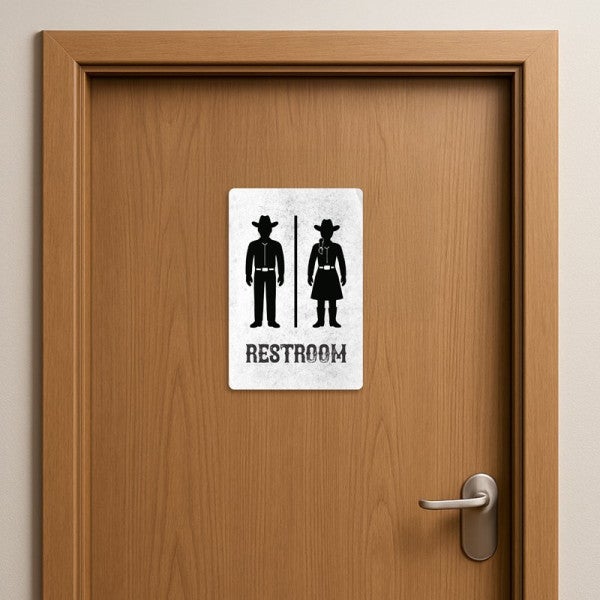 Funny Bathroom Sign Cute Cowboy Restroom - alternate view
