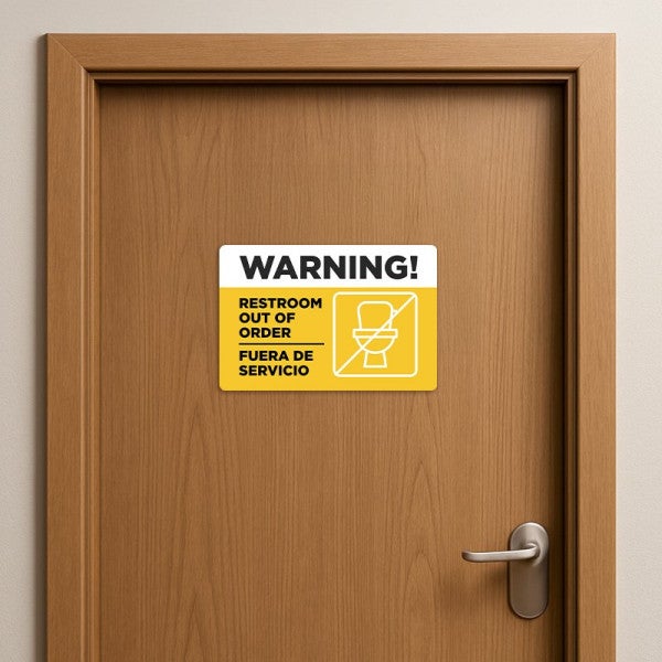 Warning Restroom Out of Order Sign with Spanish - alternate view