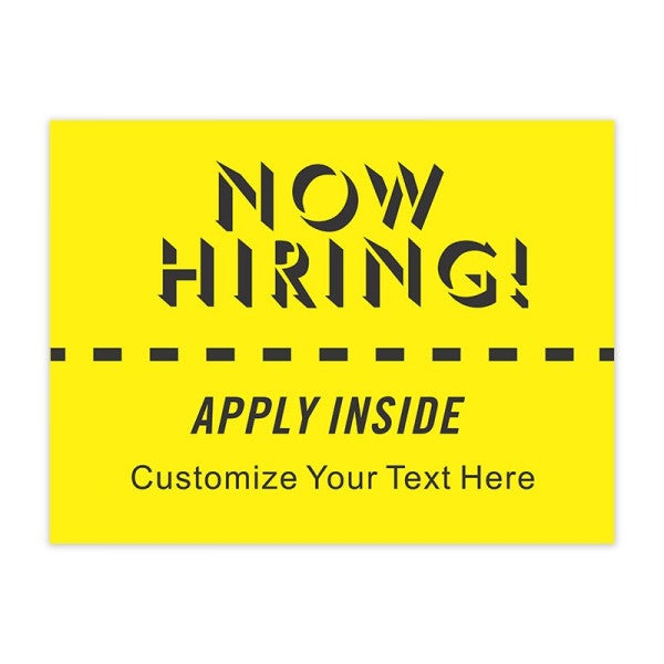 Custom Yellow Now Hiring Yard Sign