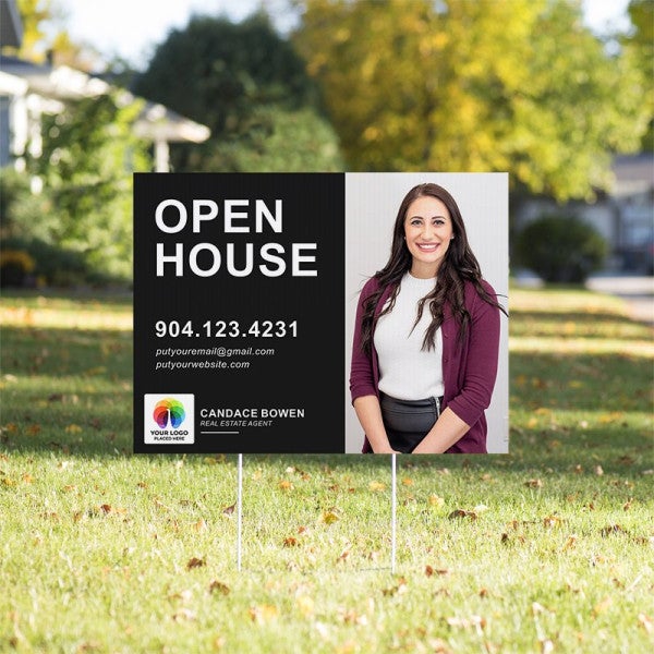 Open House Realtor Yard Sign with Agent Photo - alternate view