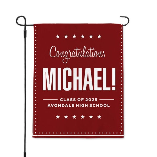 Graduation Bold Name Garden Flag pole on left