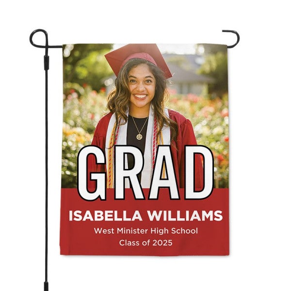 Graduation Block Lettering Garden Flag pole on left