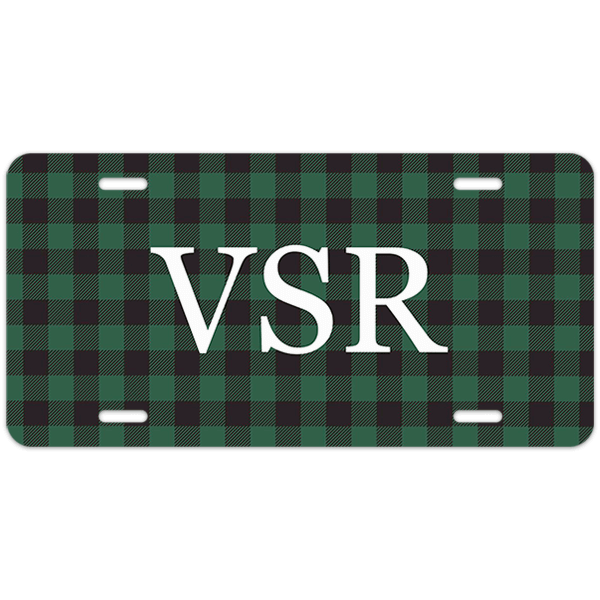 Green Buffalo Plaid Monogram License Plate