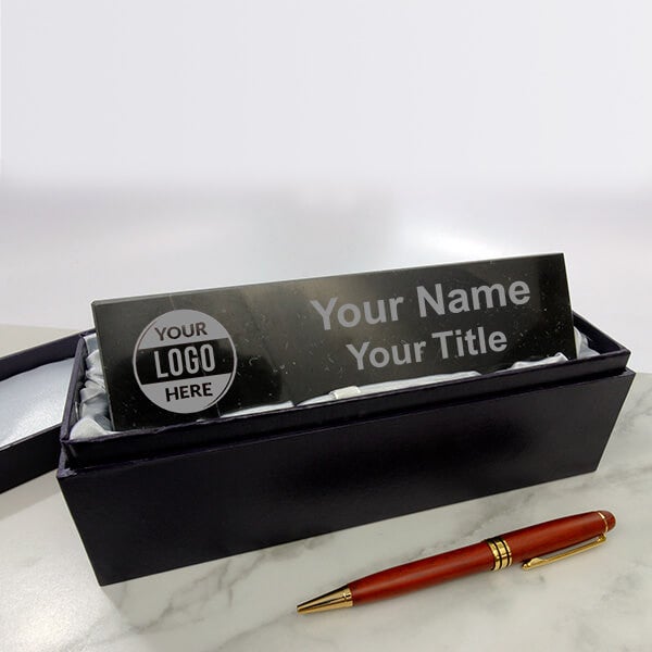 Engraved Black Marble 2" x 10" Desk Name Plate - alternate view