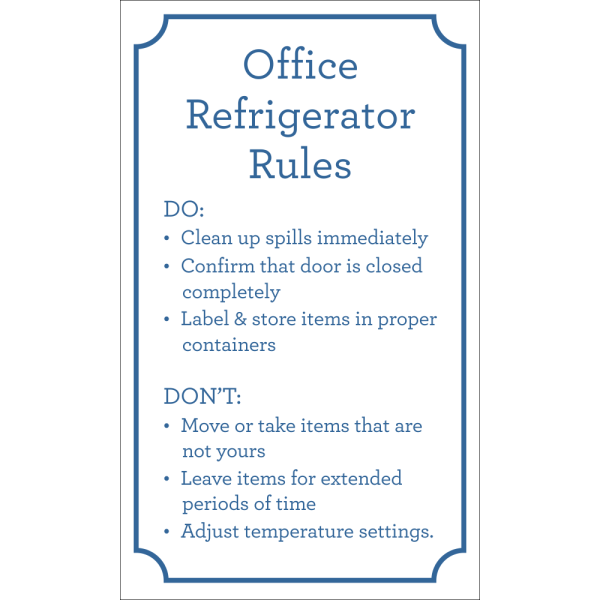 Office Refrigerator Rules Plastic Sign