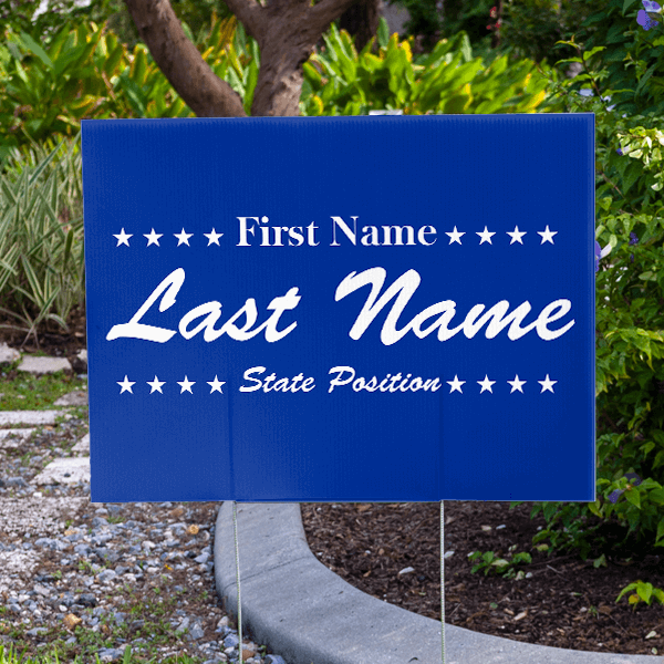 Script Stars Election Yard Sign Next to Pavement