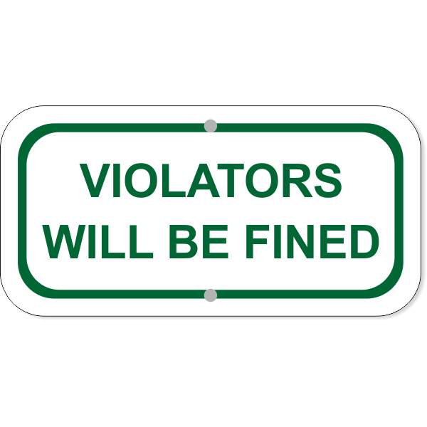 Violators Fined Add-On Aluminum Sign Green | 6" x 12"