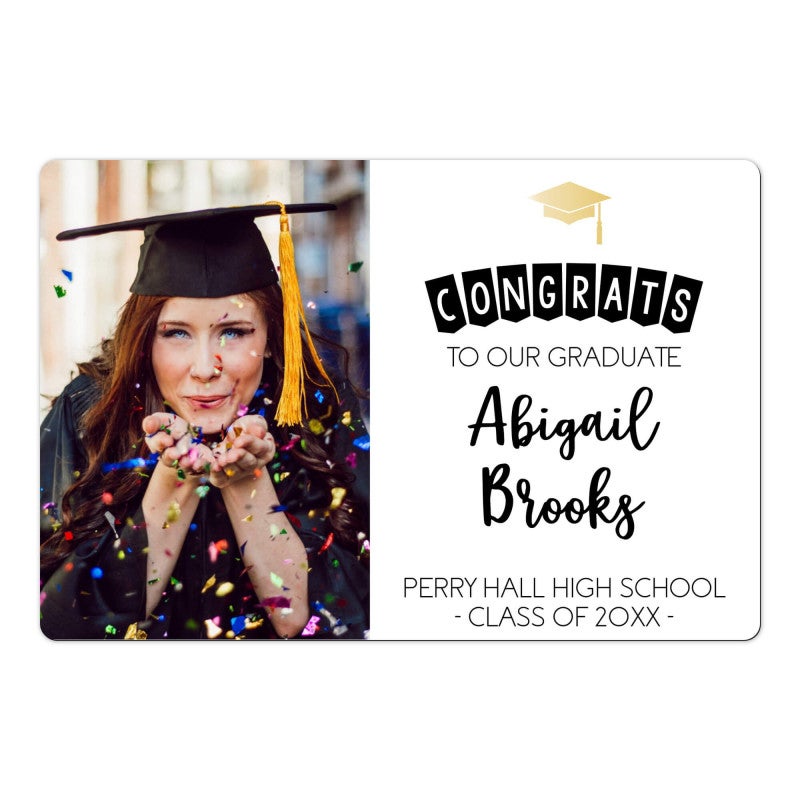 Congrats to Our Grad Graduation Announcement photo magnet on a white background