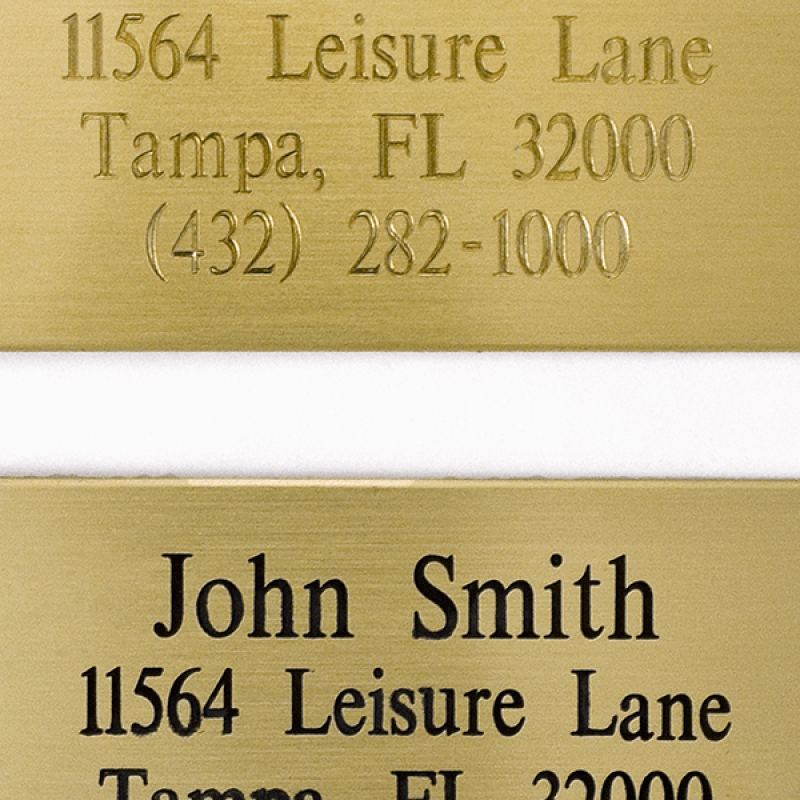 Example of oxidized and etched brass signs