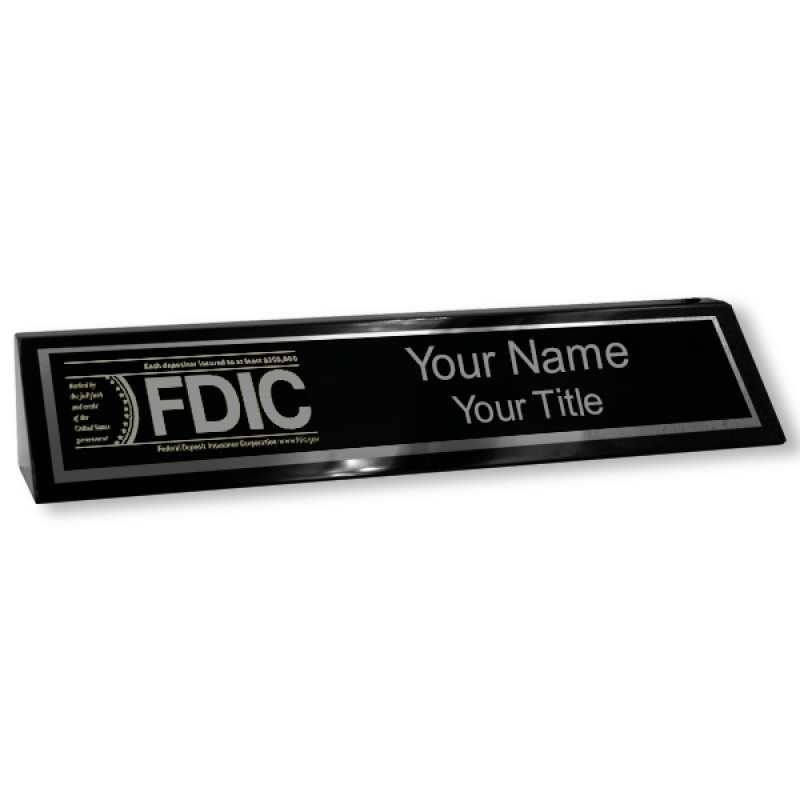 Custom Desk Wedge with FDIC Logo | Customsigns.com