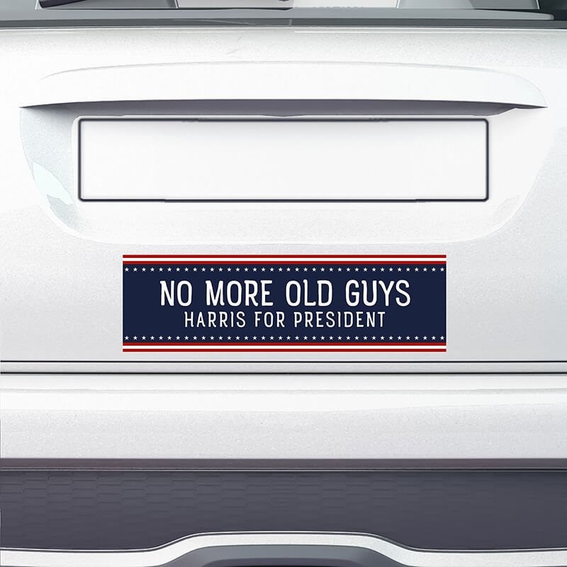 No More Old Guys | Harris Bumper Sticker Oon a white car