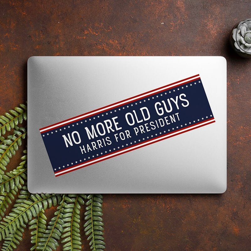 No More Old Guys | Harris Bumper Sticker ON A CLOSED LAPTOP