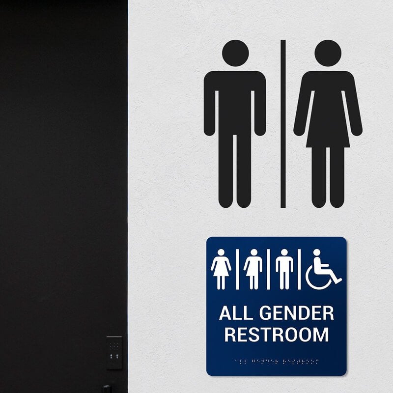 All Gender Restroom ADA Sign next to a bathroom door