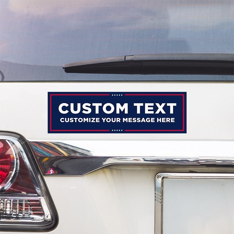 MAGA Custom Trump Bumper Sticker above a white car's tail light