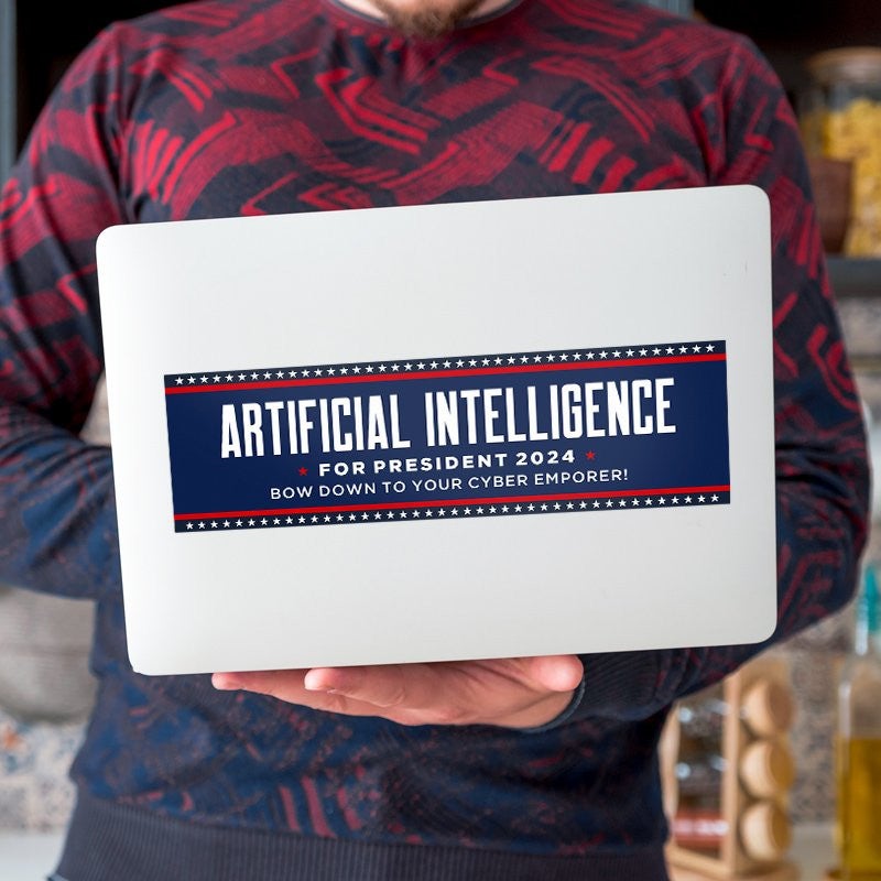 Artificial Intelligence Bumper Sticker on a laptop