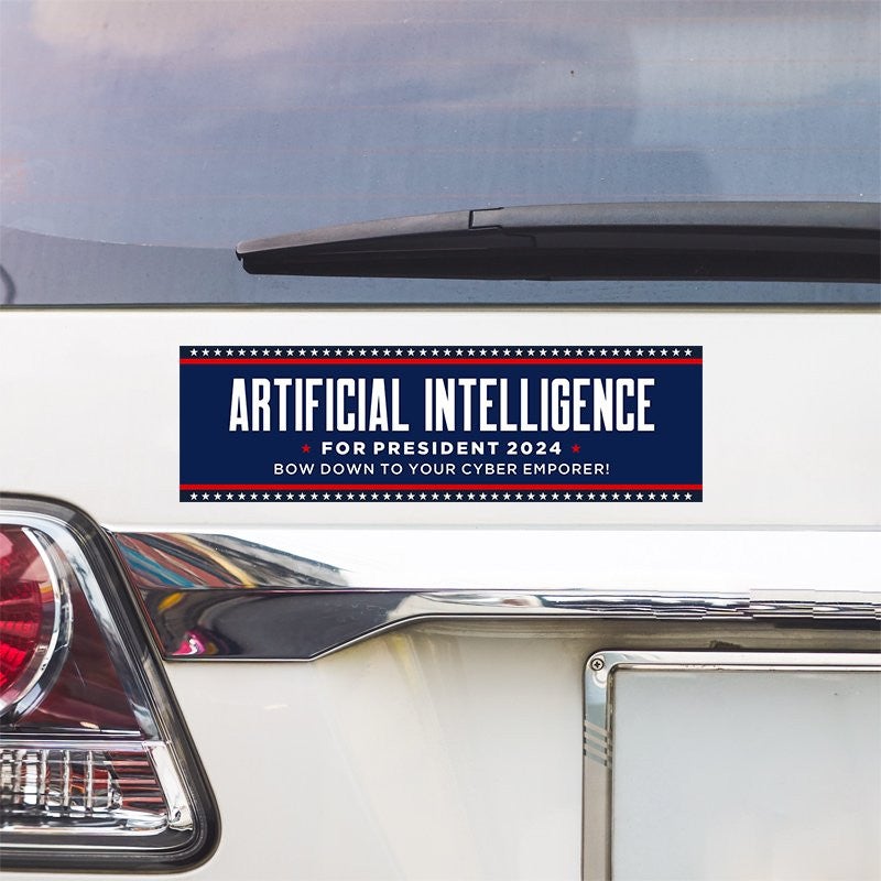 Artificial Intelligence Bumper Sticker above a white car's tail light