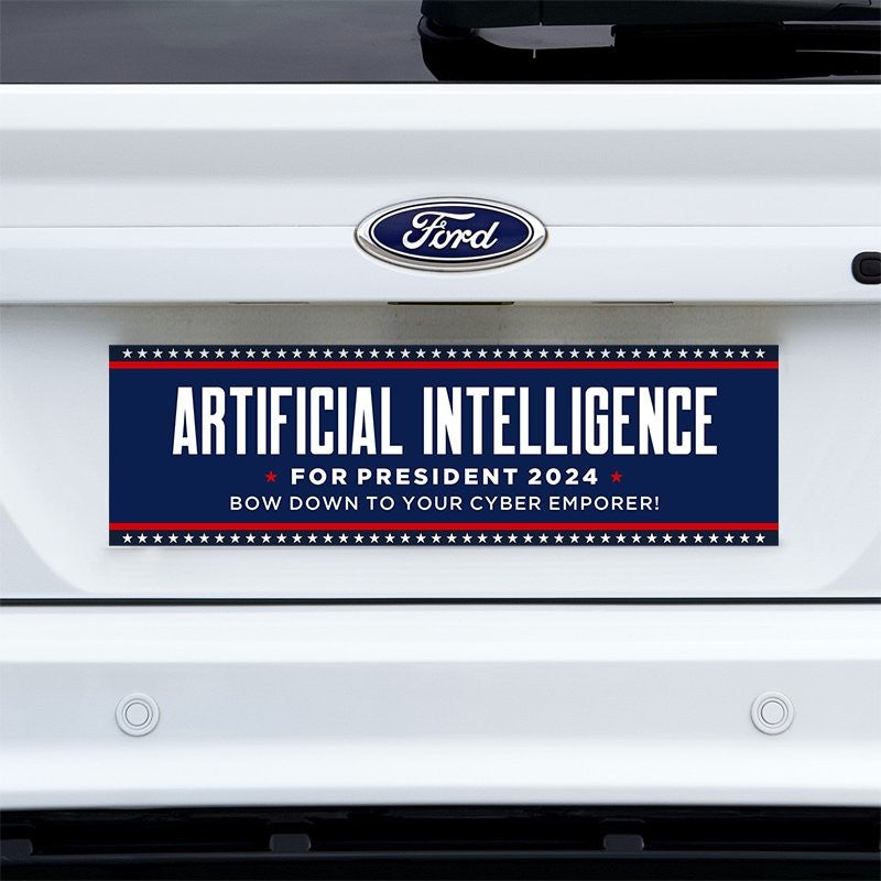 Artificial Intelligence Bumper Sticker on a white truck
