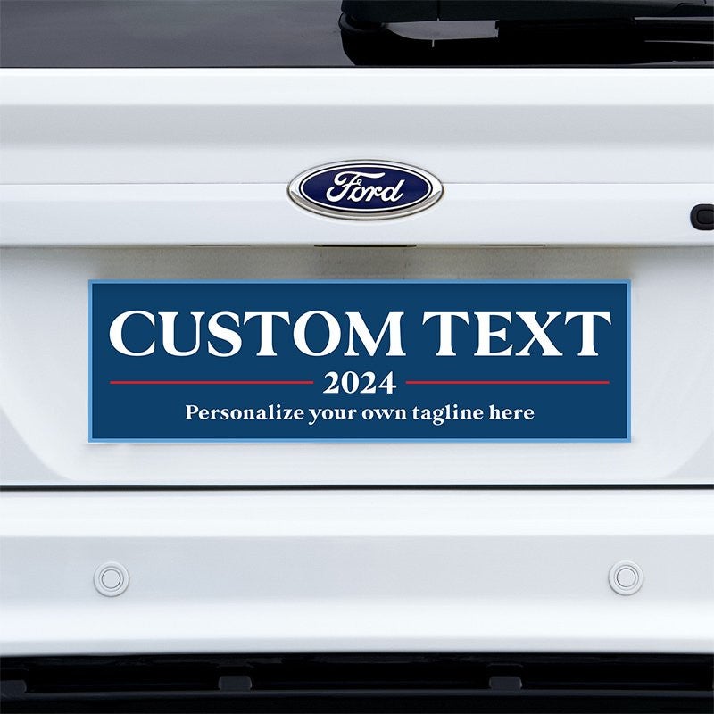 Custom Text Political Bumper Sticker on a white truck