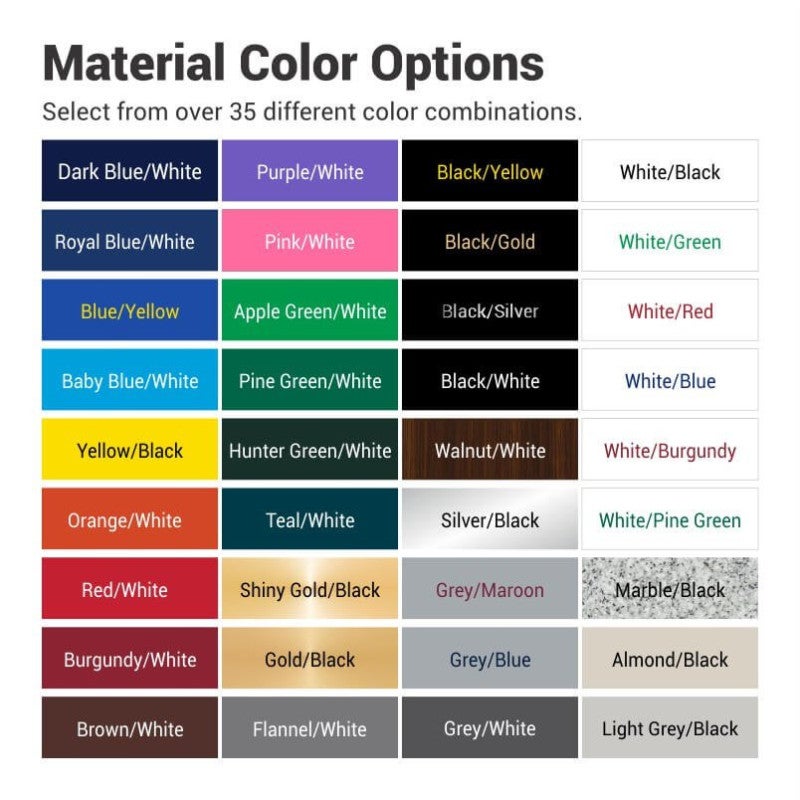 Color options for engraved plastic signs