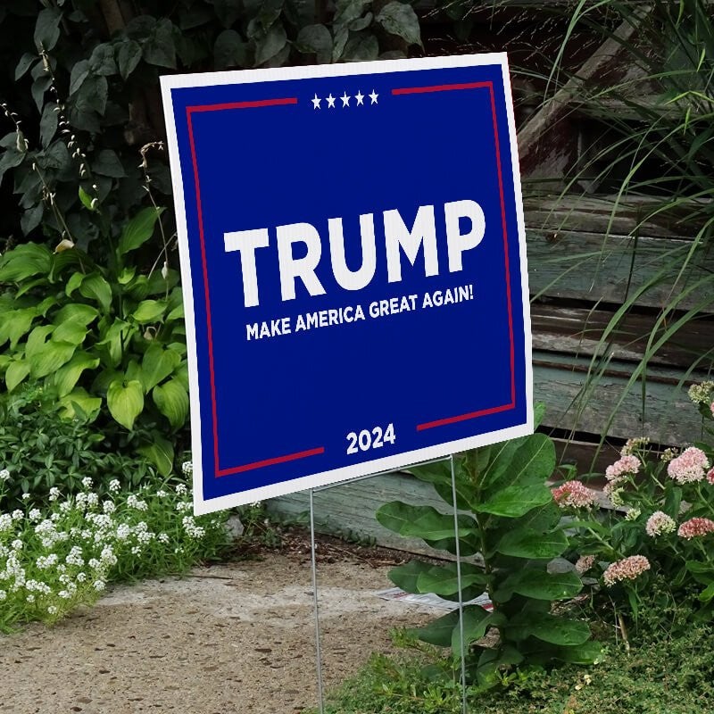 Trump MAGA Yard Sign Next to Stairs