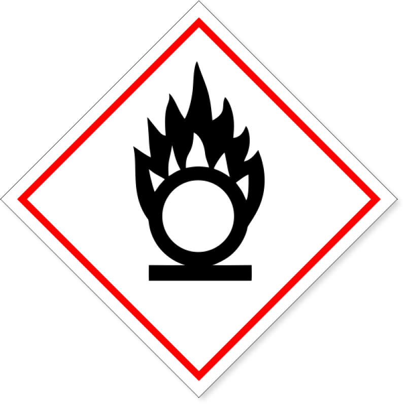 GHS Oxidizing Flame Over Circle Decal | 6" x 6"