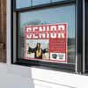 Senior Graduation Yard Sign with Note displayed in a window