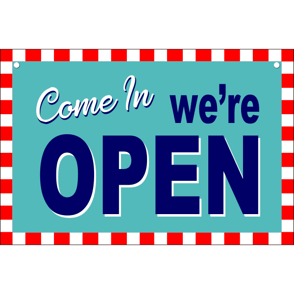 Open Closed Checker Border Plastic Sign