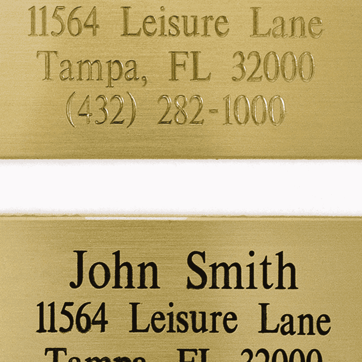 Example of oxidized and etched brass signs