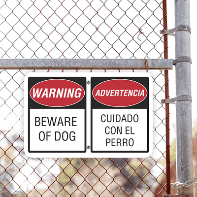 Beware of Dog English and Spanish Horizontal Sign - alternate view