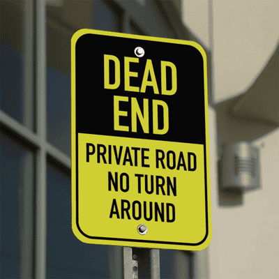 Vertical Private Road Dead End Sign - alternate view