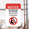 Mounted Vertical No Weapons or Hunting Sign