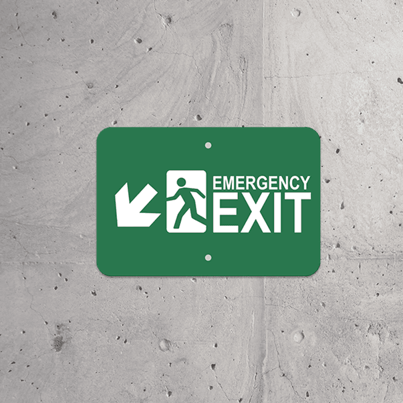 Mounted Horizontal Down Left Arrow Emergency Exit Sign
