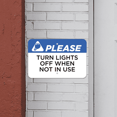 Horizontal Lights Off Conserve Energy Sign - alternate view
