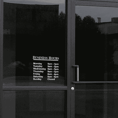 Die Cut Business Hours Vinyl Door Decal | 12" x 12" - alternate view