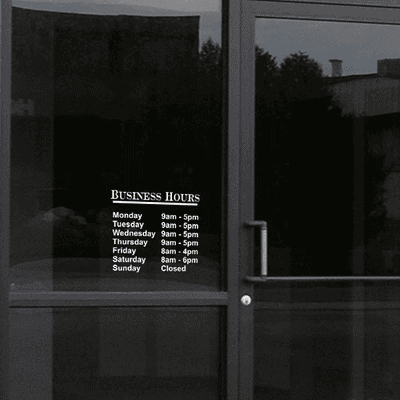 Die Cut Business Hours Vinyl Door Decal | 12" x 12" - alternate view